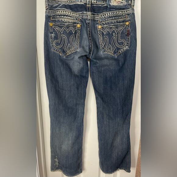 MEK Y2K Distressed Denim cream stitching Bootcut Men’s Jeans Mykonos 32 - Picture 6 of 8
